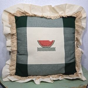 Watermelon Stitched Needlepoint Decirative Throw Pillow Vintage